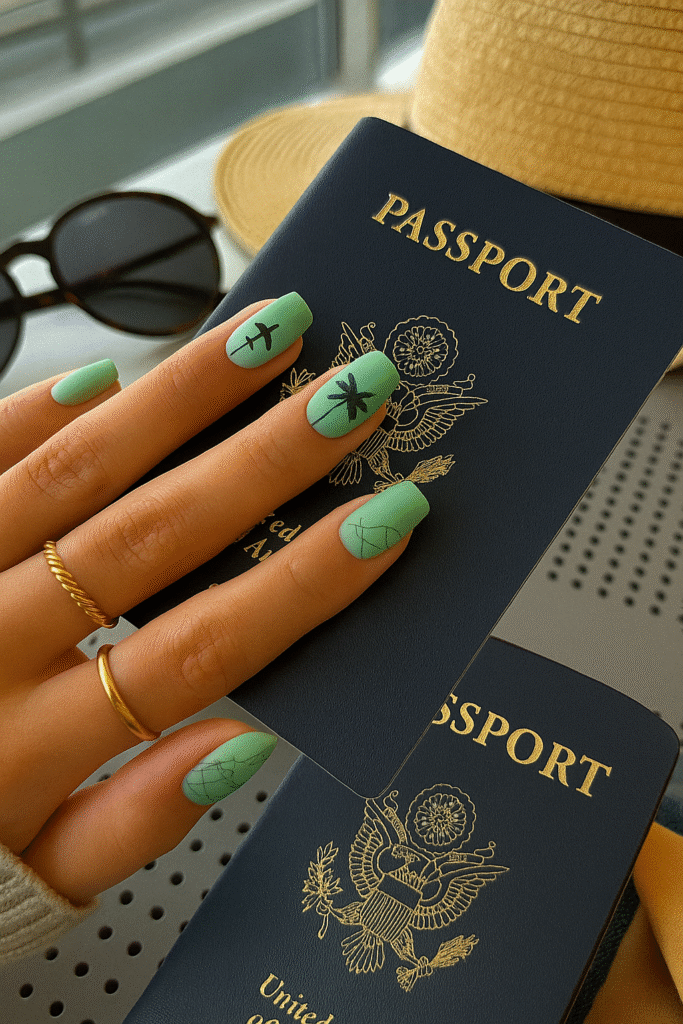 Vacation Nails with Travel-Themed Art