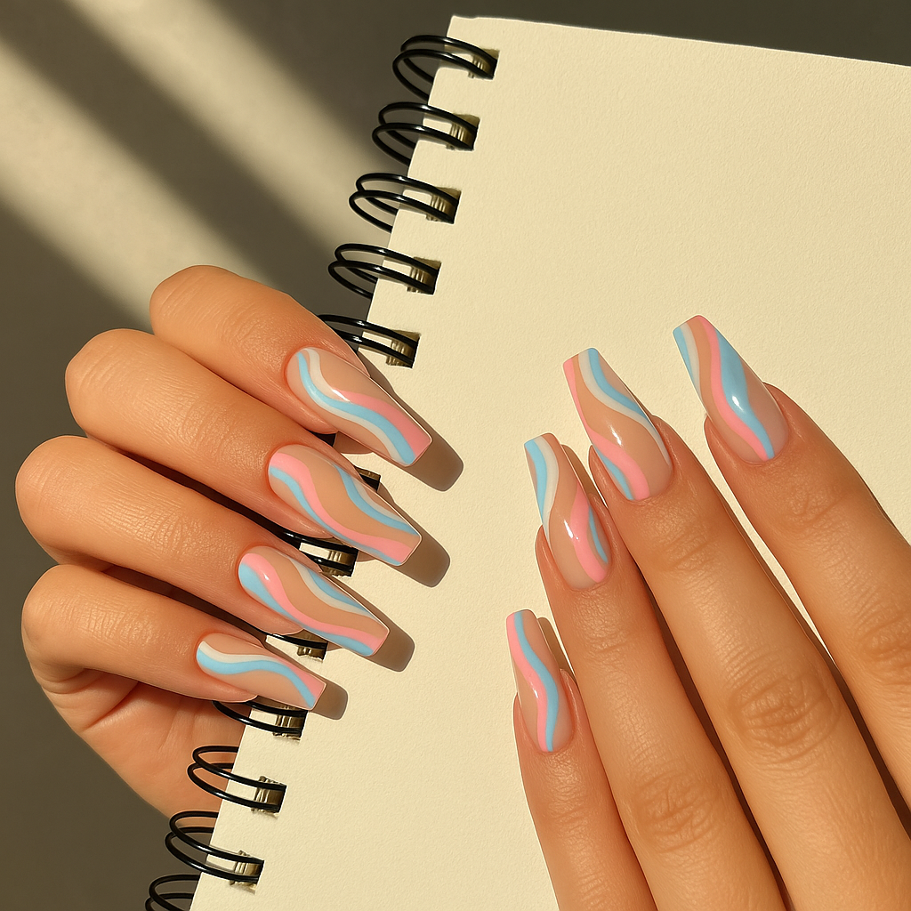 Abstract & Swirl Coffin Nails