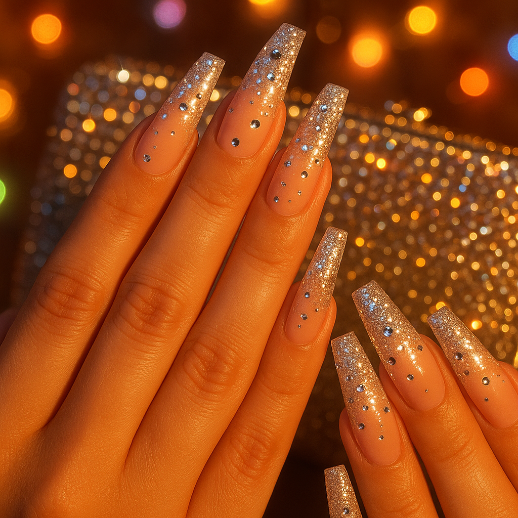Glitter & Rhinestone Princess Nails for a Royal Vibe