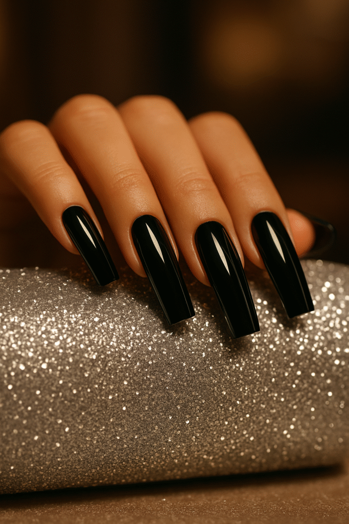 Glossy Black Tapered Square Nails