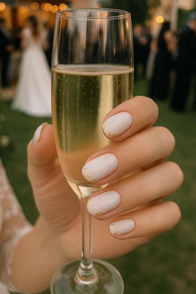 Milky White Nails with Art Accents