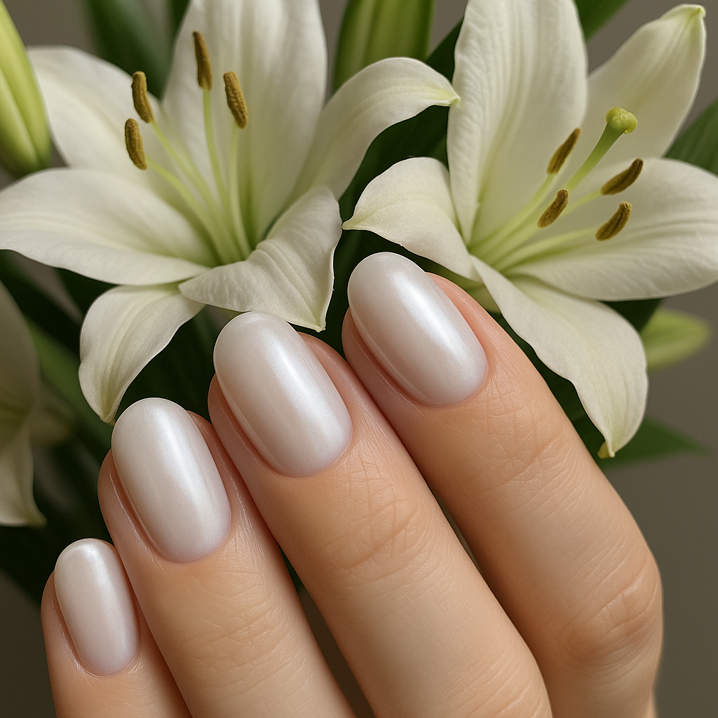 Milky White Nails with a Sheer or Pearl Effect