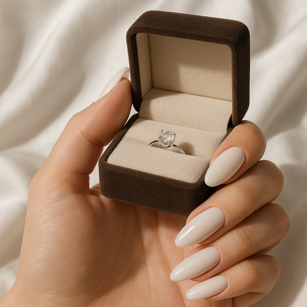 Milky White Wedding Nails for Clean Elegance