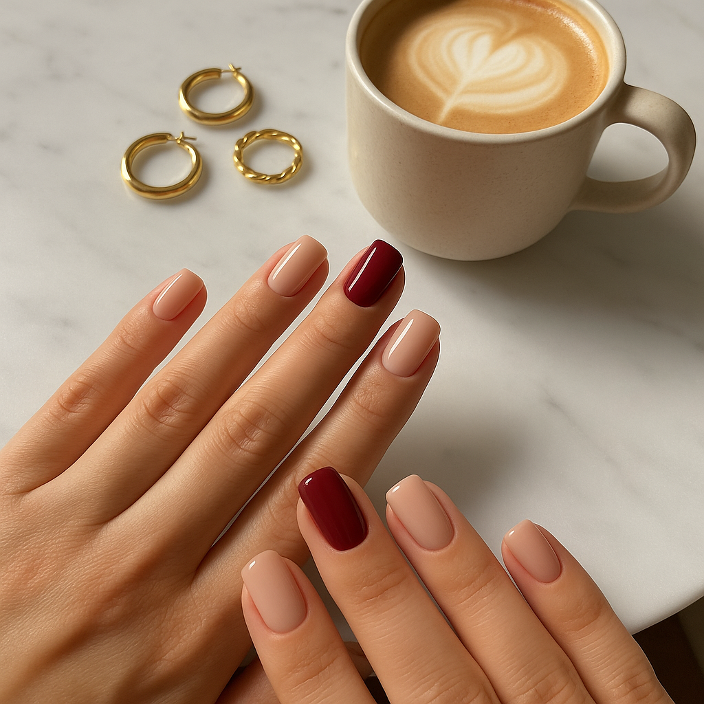 Rhinestone & Glitter Burgundy Nails